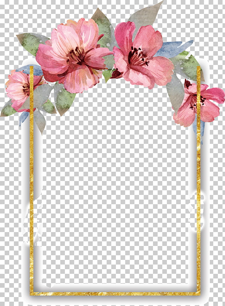 Watercolor painting Flower Floral design, Pretty watercolor flowers border, pink, green, and white floral photo frame PNG clipart