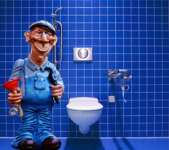 animated plumber near toilet bowl art thumbnail