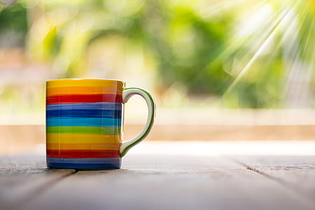 white and multicolored rainbow print ceramic mug thumbnail