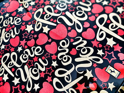 Black and Multicolored I Love You Heart Printed Textile thumbnail