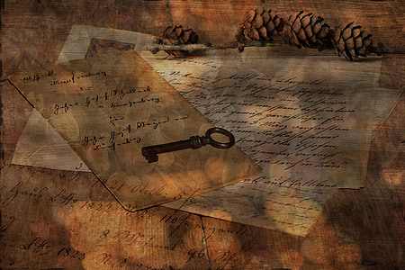black skeleton key on top of paper envelope thumbnail