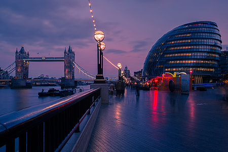 City Hall and Tower Bridge at sunset in London thumbnail