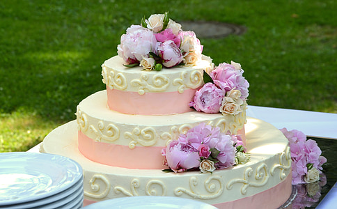 shallow focus photography of white and pink cake with roses thumbnail