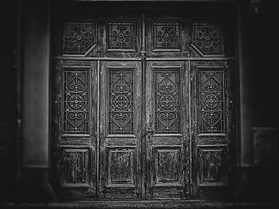 grayscale photography of wooden doors thumbnail