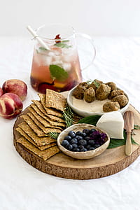variety of foods on white textile thumbnail