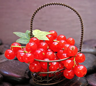 red cherries in brown metal basket thumbnail