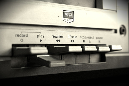 tilt-shift lens photography of cassette tape player thumbnail