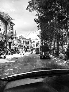 Grayscale Photography of People Walking Near Buildings thumbnail