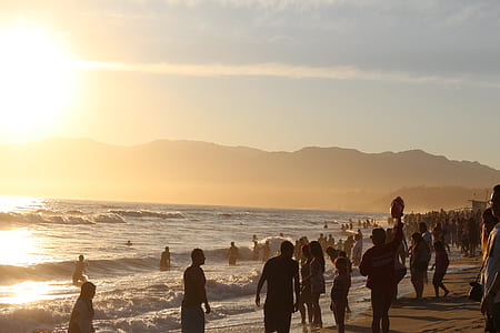 crowd people on seashore during sunset thumbnail