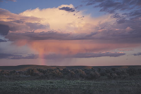 Green Grass Field Under White and Purple Clouds thumbnail