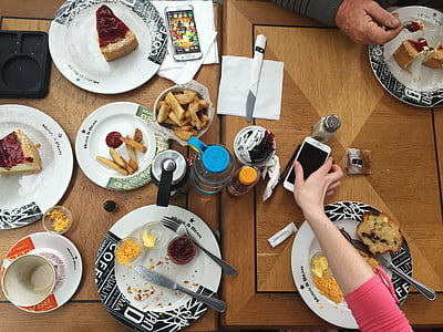 bread, coffee, water, iphone, lunch, table thumbnail