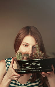 woman, girl, flowerpot, looking thumbnail