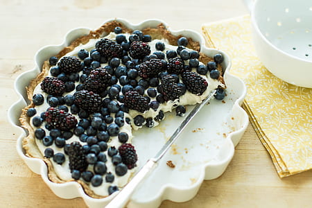 blueberry cheesecake near white round bowl thumbnail