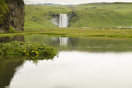 calm of body of water with water falls background thumbnail