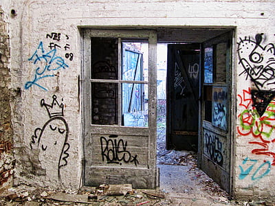 opened black wooden half-lite door thumbnail