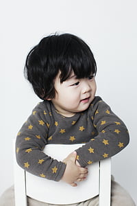 boy wearing black and yellow star print long-sleeved shirt thumbnail