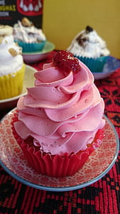 strawberry cupcake on saucer thumbnail