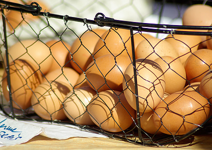 brown eggs in black and silver wire basket thumbnail