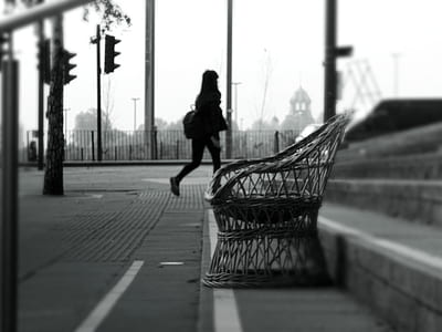 black-and-white, city, road, person thumbnail