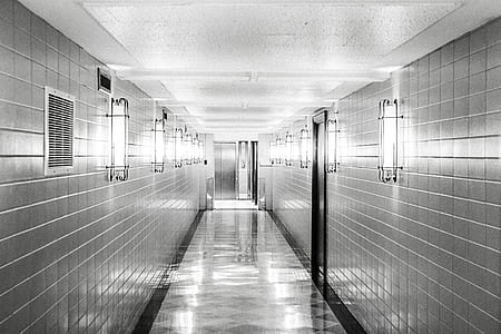 black-and-white, tiles, clean, corridor thumbnail