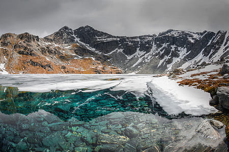 snow mountains under gray sky thumbnail