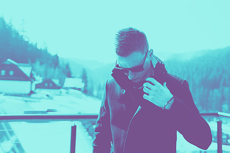 Young Man in a Black Coat Duotone thumbnail