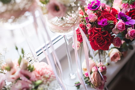 Multi-colored flowers in vases thumbnail