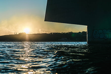 silhouette of mountain and body of water thumbnail