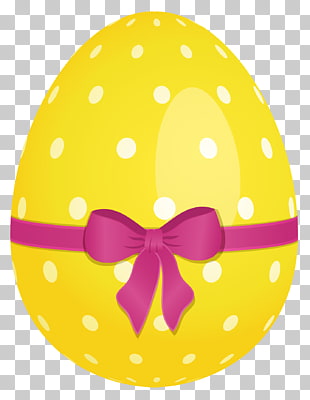 Easter egg Easter basket , Yellow Dotted Easter Egg with Pink Bow , yellow and white egg with pink bow PNG clipart