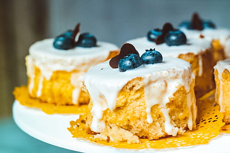Blueberry cupcakes on white plate thumbnail