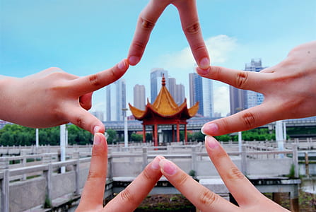 person's formation hand star gesture during daytime thumbnail
