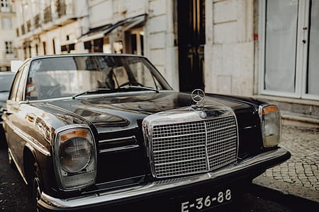 An old Mercedes Benz parked in the street, Lisbon, Portugal thumbnail