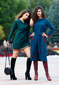 women's blue and green long-sleeved dress thumbnail