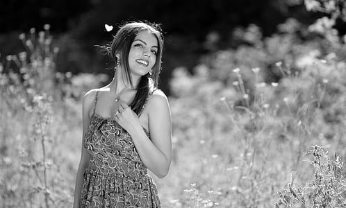 woman wearing spaghetti strap dress in grayscale photo thumbnail