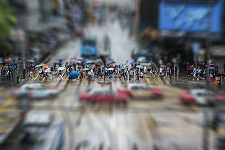 selective focus photography of people crossing road thumbnail