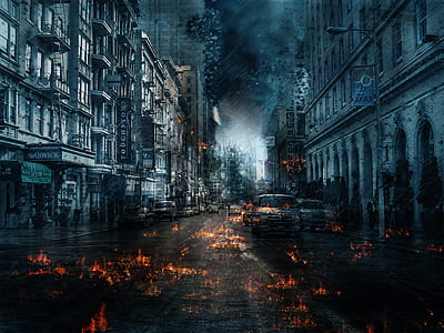 city, street, travel, urban, reflection, dark thumbnail