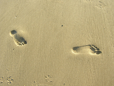 footprints on sand at daytime thumbnail