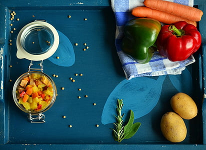 assorted vegetables with blue wooden tray thumbnail