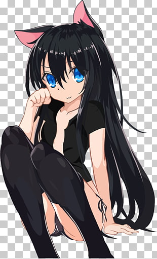 Anime cat girl black hair