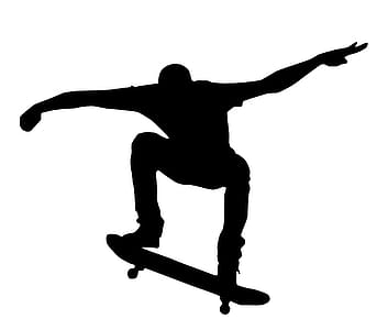 Skateboarder airborne - silhouette. thumbnail