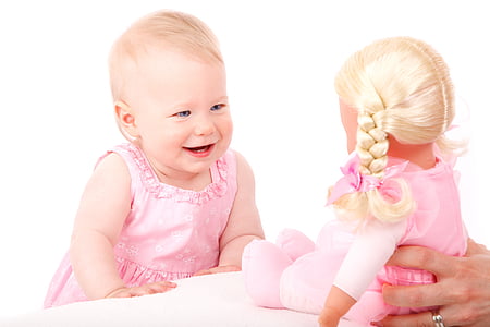 baby's pink sleeveless floral dress front of doll thumbnail