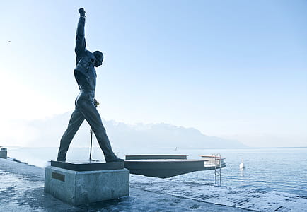 Side view of Freddie Mercury bronze statue Montreux Switzerland thumbnail