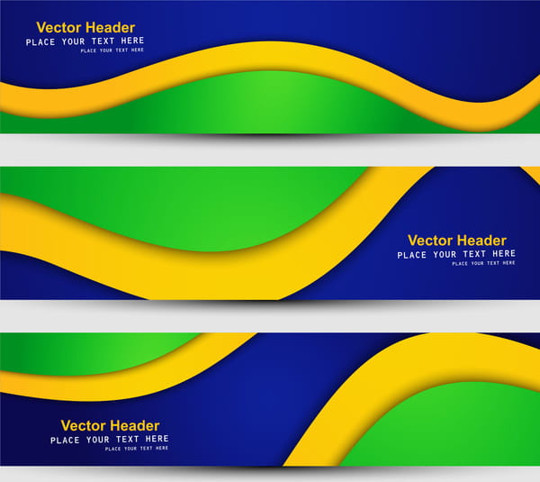 Brazil Flag Colors Concept Banner And Header Set Stylish Wave