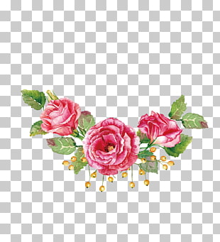 Flower bouquet Watercolor painting Beach rose, Watercolor roses material, three red petaled flowers PNG clipart