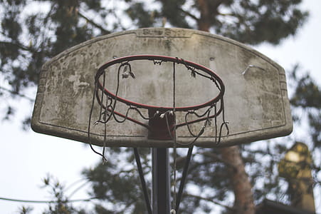 Closeup Photo of Gray, Red, and Black Basketball Hoop thumbnail