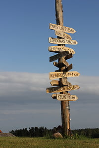 brown wooden post with signage on green grass thumbnail