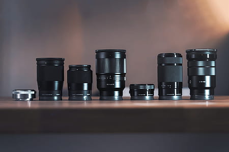 black DSLR camera lens set thumbnail