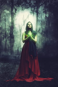 photo of woman in red dress praying thumbnail
