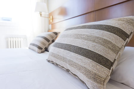 two gray striped bed pillows thumbnail