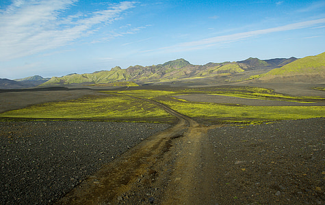 green and gray field near mountain under bly sky at daytime thumbnail